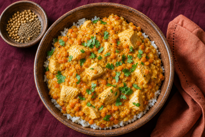 Chicken lentil dal with rice, GustoPlan recipe