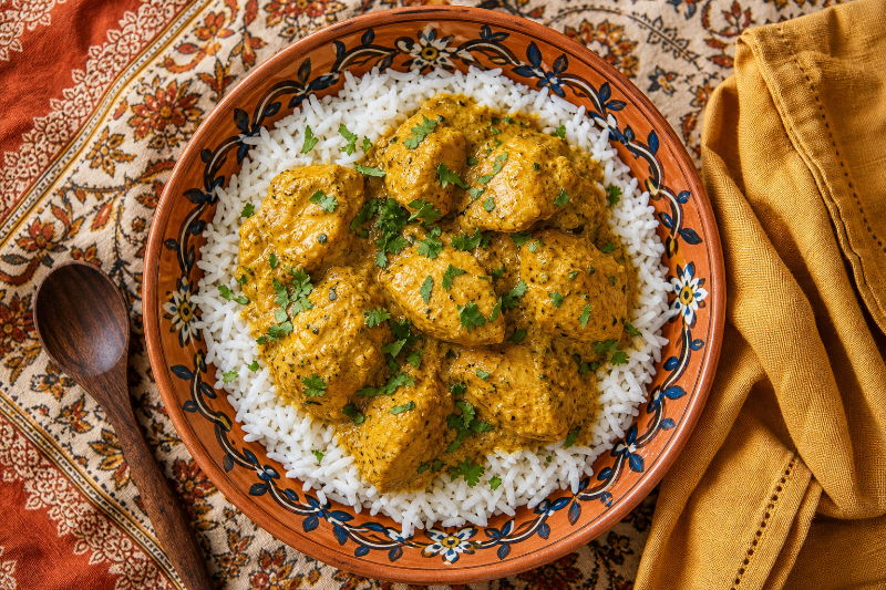 Poulet curry au yaourt et riz, recette GustoPlan