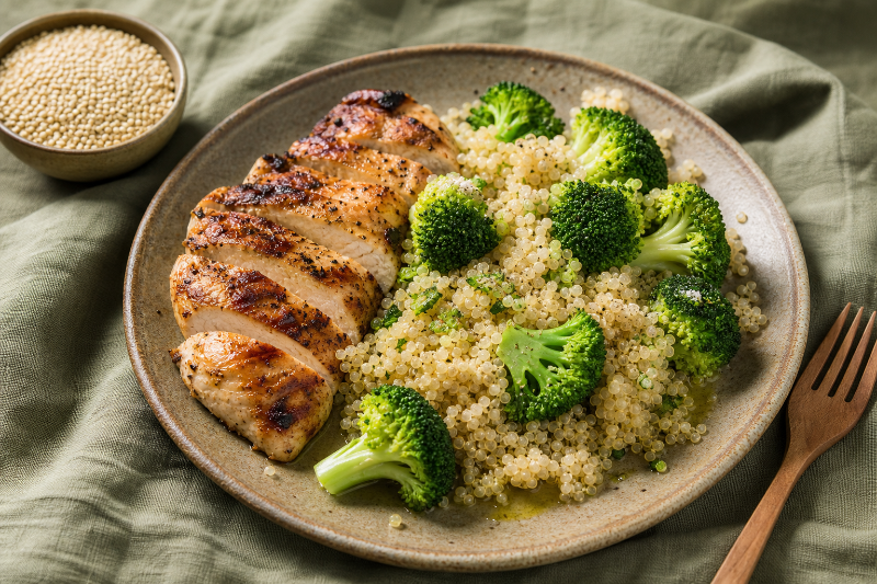 Dinde grillée, quinoa et brocolis, recette GustoPlan