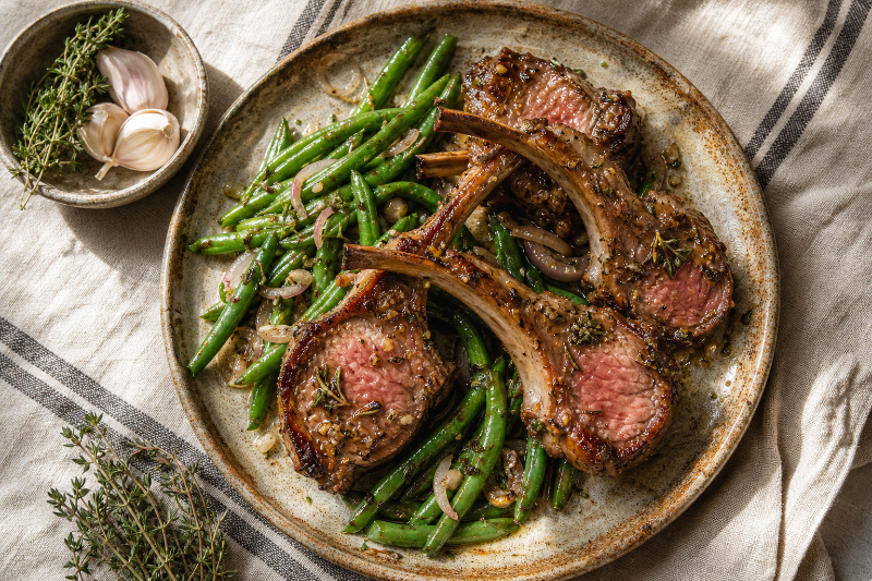 Lamb cutlets with green beans, GustoPlan recipe