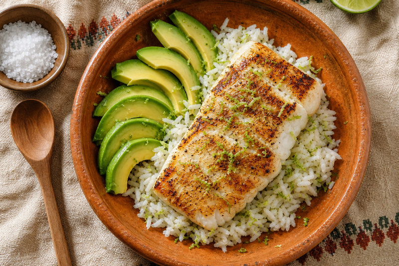 Cabillaud, avocat et riz, recette GustoPlan
