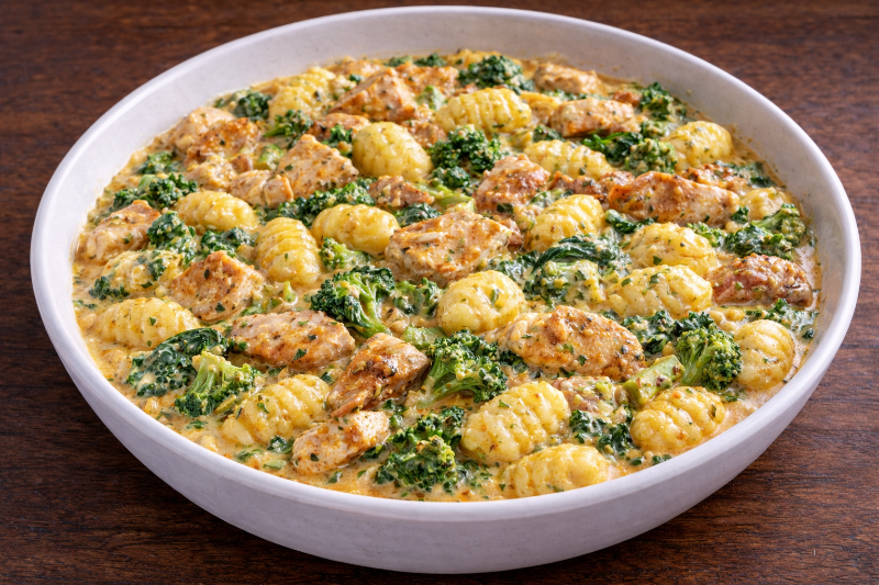 Poêlée crémeuse de poulet, brocoli et gnocchis