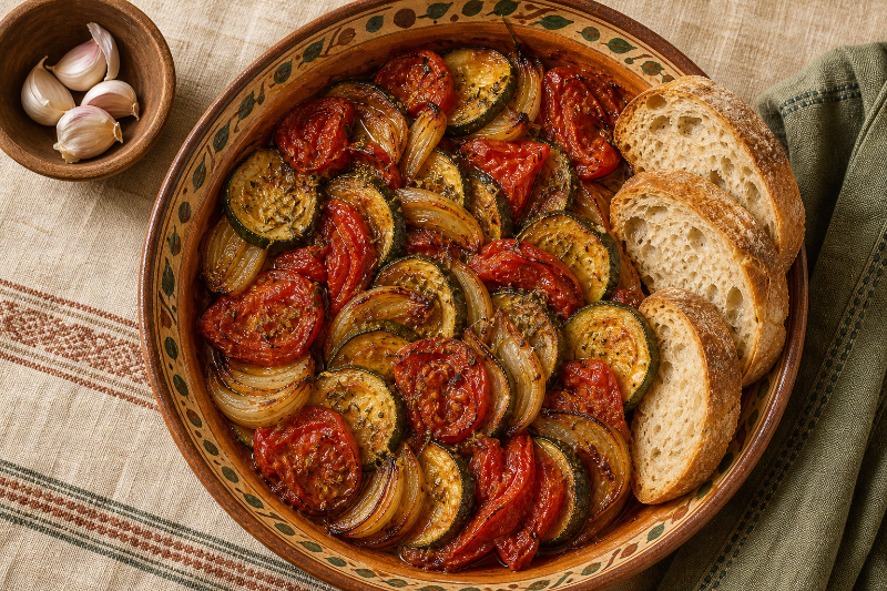 Briam : légumes au four et pain, recette GustoPlan