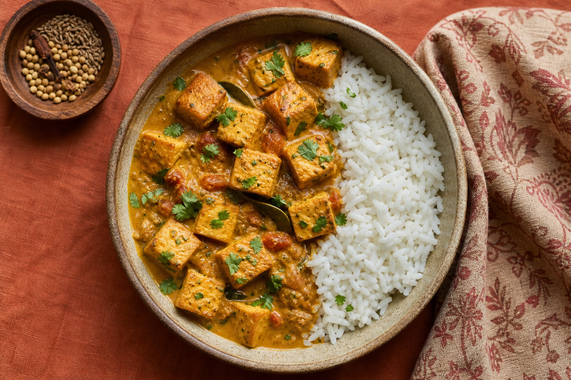 Light tofu curry with rice, GustoPlan recipe