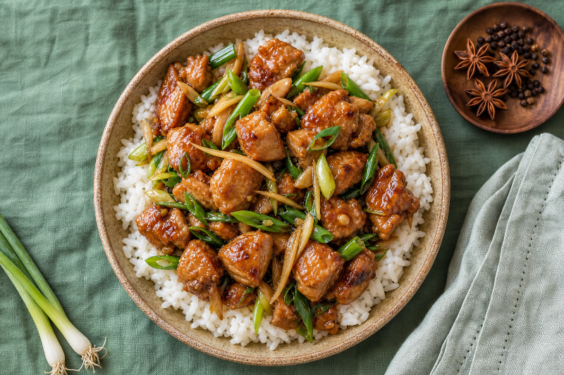 Stir-fried chicken with fresh ginger and spring onions