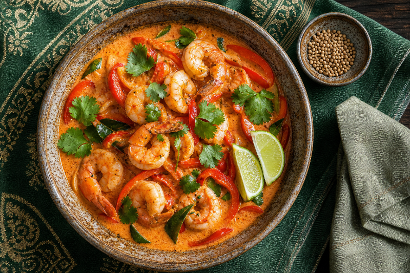 Shrimp Thai Curry with Coconut Milk and Red Pepper