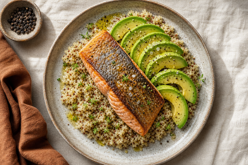 Salmon with avocado and quinoa, GustoPlan recipe