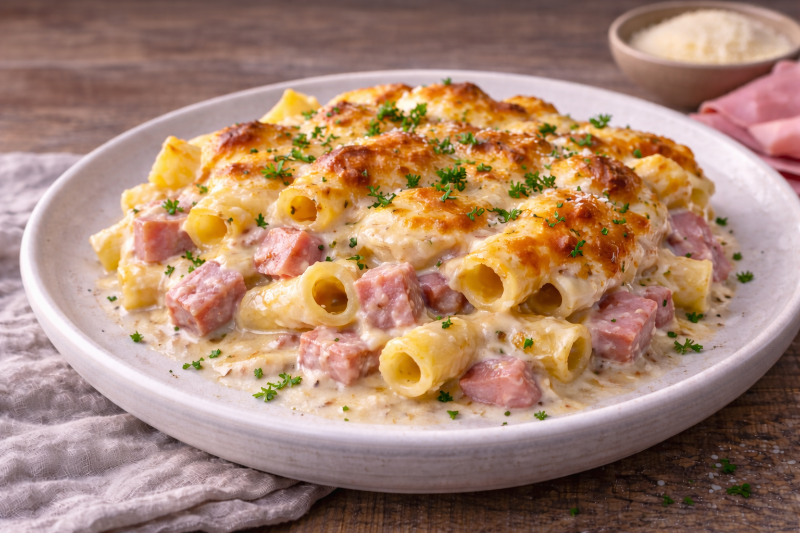 Gratin de Rigatoni au Jambon et Fromage