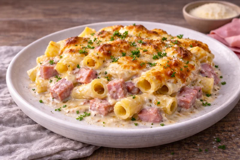 Gratin de Rigatoni au Jambon et Fromage