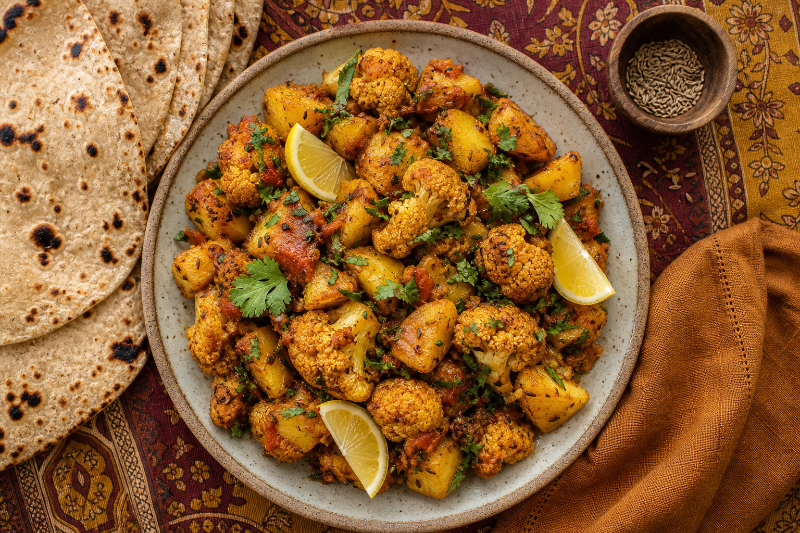 Aloo gobi with chapatis, GustoPlan recipe