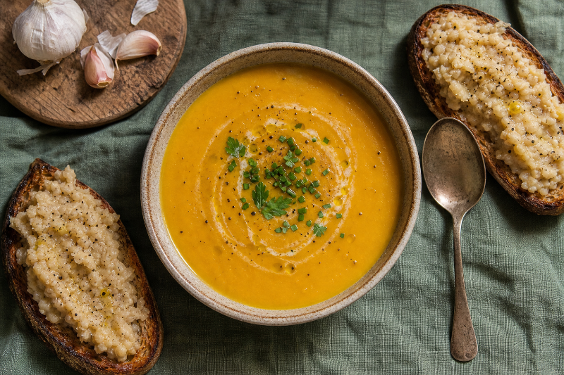 Soupe de légumes et tartines de haricots blancs, recette GustoPlan