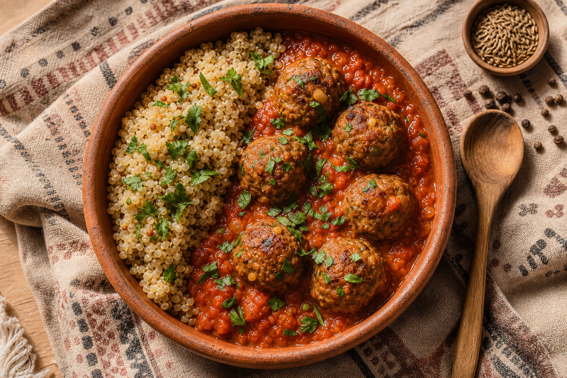 Kefta dinde tomate quinoa, recette GustoPlan