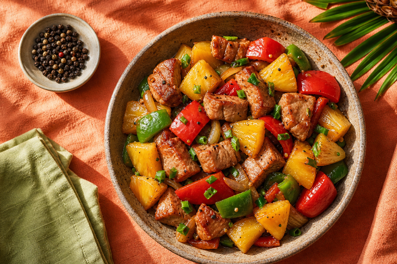 Sauté de porc à l'ananas et poivrons, recette GustoPlan