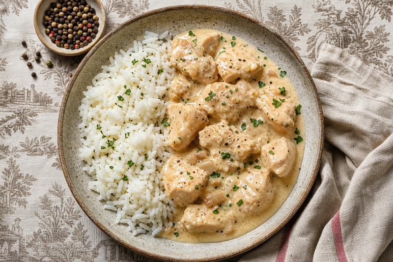 Poulet à la crème et riz, recette GustoPlan