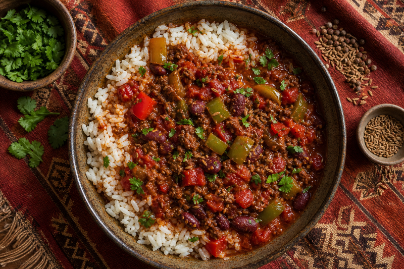 Chili con carne and rice