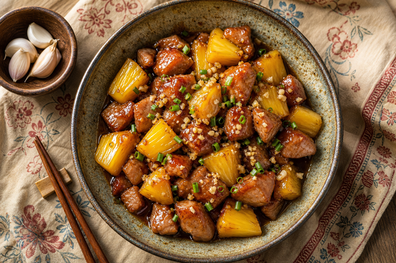 Pineapple soy pork in the pressure cooker, GustoPlan recipe