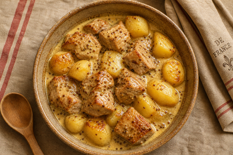 Porc à la moutarde à l'ancienne et pommes de terre, recette GustoPlan