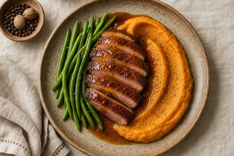 Honey duck breast with sweet potato mash, GustoPlan recipe
