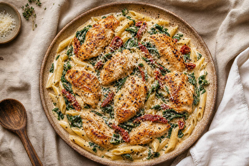 Creamy chicken with spinach, parmesan and sundried tomatoes