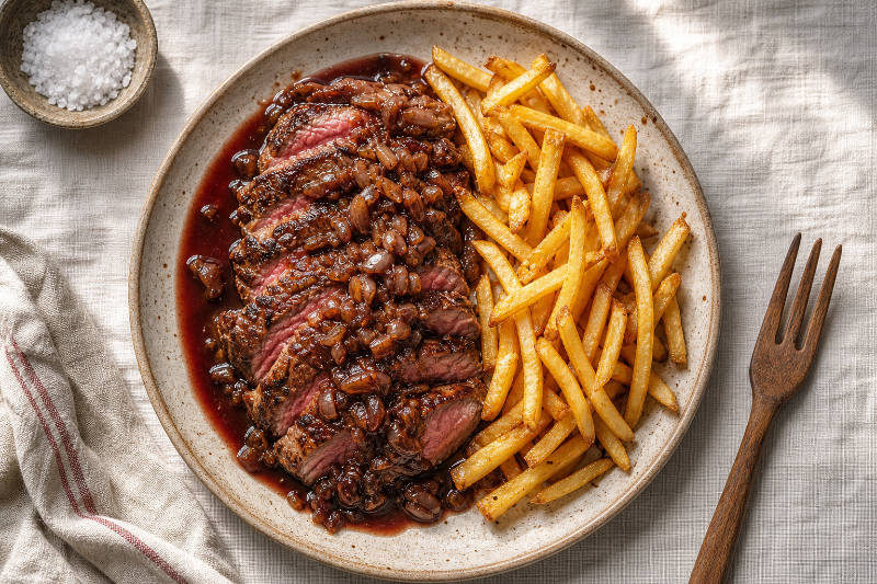 Bavette à l'échalote et frites, recette GustoPlan