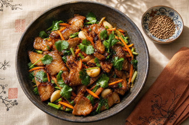 Porc sauté au gingembre et à la coriandre, recette GustoPlan