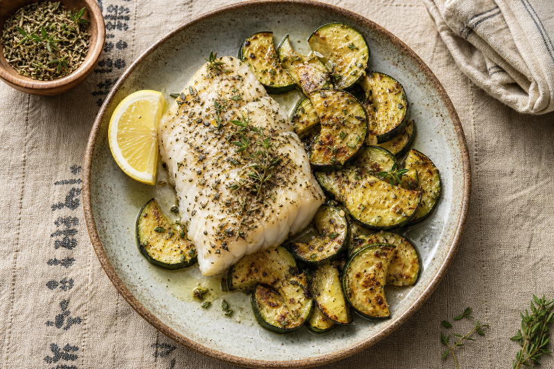 Cabillaud aux herbes et courgettes à l'air fryer, recette GustoPlan