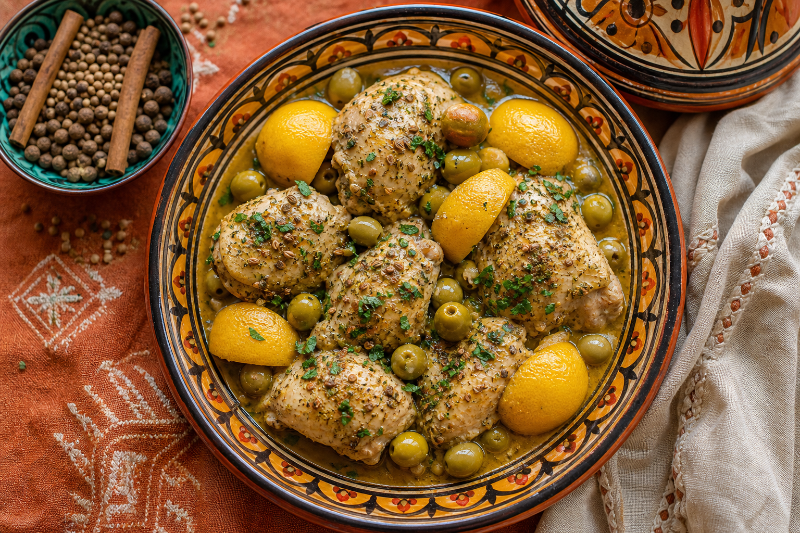 Chicken tajine with olives and preserved lemons