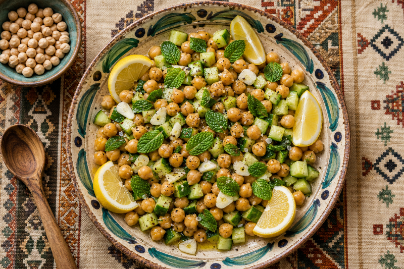 Salade pois chiches, concombre et citron, recette GustoPlan