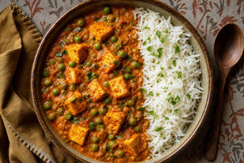 Matar paneer et riz basmati, recette GustoPlan