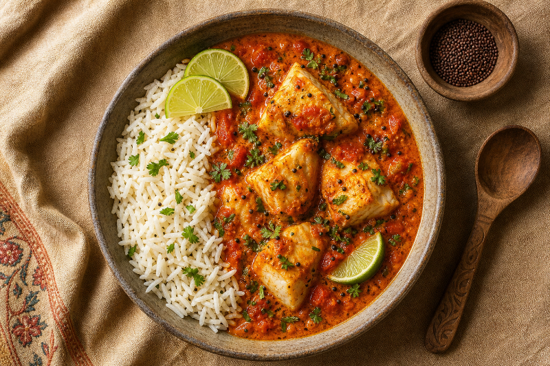 Curry de cabillaud à la tomate et au lait de coco, recette GustoPlan