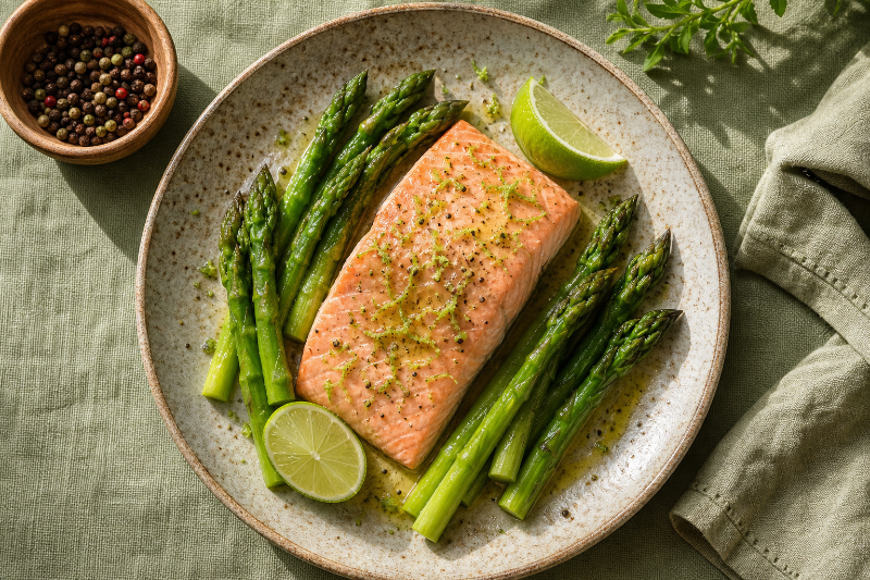Saumon citron vert et asperges, recette GustoPlan
