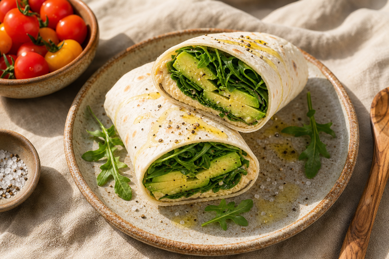 Hummus, avocado and rocket wrap, GustoPlan recipe